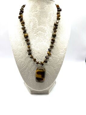 Artisan Tiger Eye Bead Necklace in Brown and Gold Tones